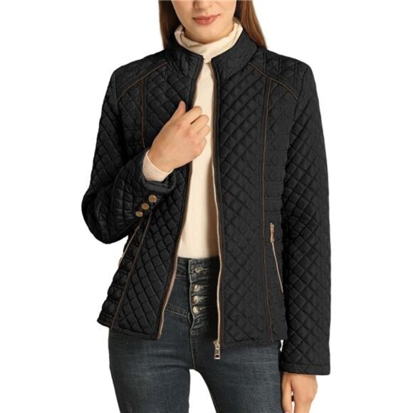 Women's Stand Collar Lightweight Quilted Puffer Jacket Padded Zip - Picture 1 of 7